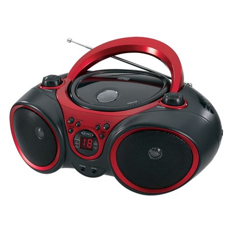 Jensen Portable Am Fm Stereo Boombox With Cd Player And Aux Input Red Black Cd 490