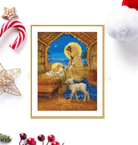 Christmas Eve Pdf Counted Cross Stitch Pattern Nativity Scene Holiday