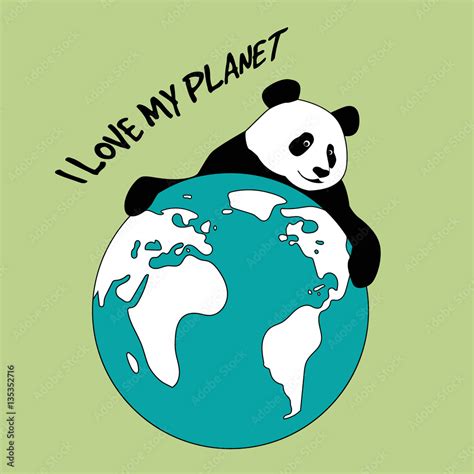 Vector drawing of panda holding the planet Earth Stock Vector | Adobe Stock