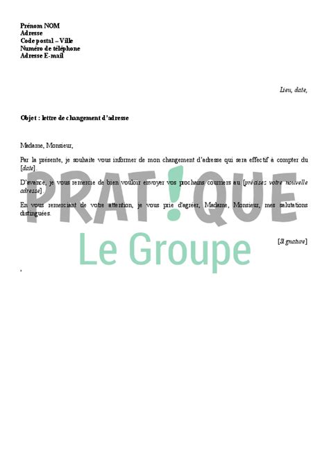 Modele De Lettre Pour Un Changement D Adresse