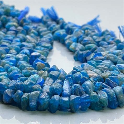 Natural Neon Blue Apatite Mix Size Smooth Nugget Gemstone Beads Strand