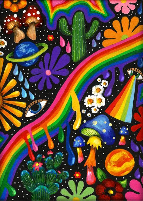 A Trippy Hippy Lil Space Rainbow A Fun Bright Print That Mixes