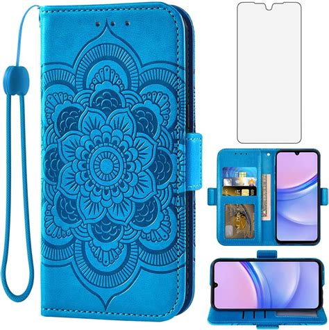 Asuwish Phone Case For Samsung Galaxy A15 5g Wallet Cover With Tempered Glass Screen