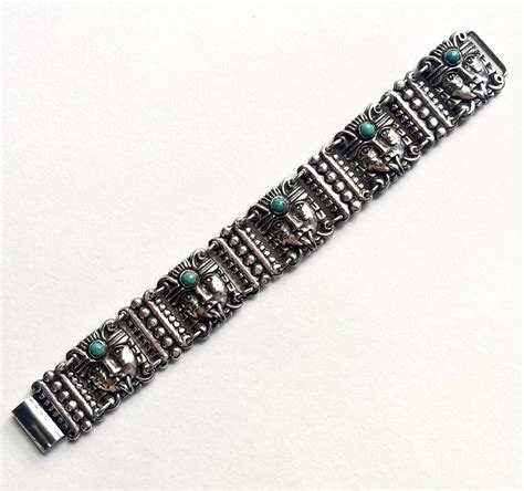 Antique Mexican Art Deco Sterling Silver Bracelet Azt Gem