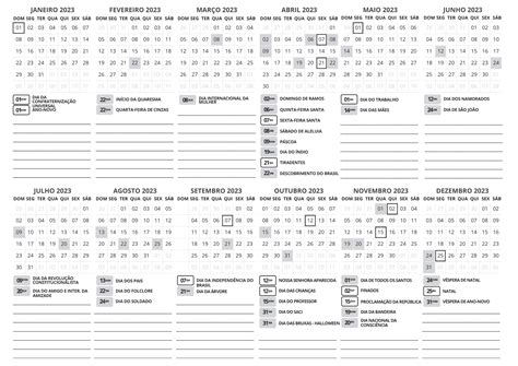 Calendario 2023 Com Feriados Fazendo A Nossa Festa