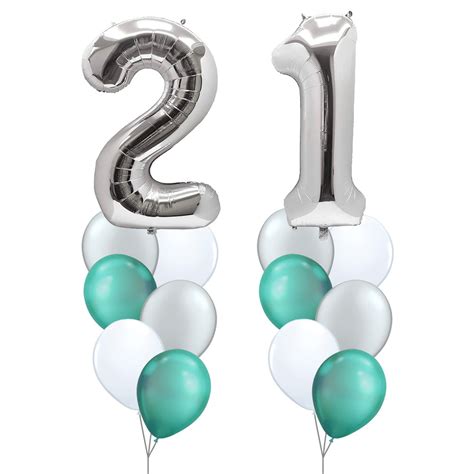 21st Birthday Balloon Silver Set 04 Giant No 21 Balloon Bouquets