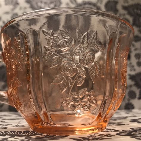 Cabbage Rose Pink Depression Glass Teacup Etsy