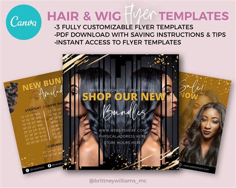 Canva Hair Wig Flyer Templates Hair Price List Hair Bundles Flyer