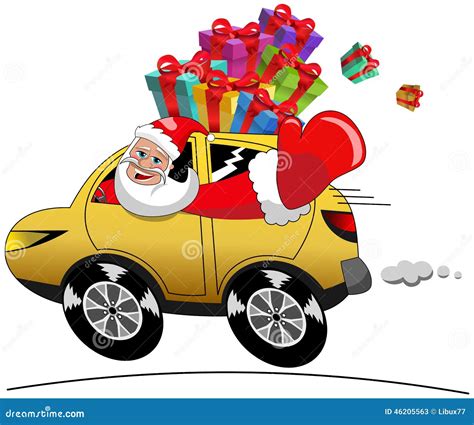 Santa Claus Driving Car Xmas Ts Isolated Speed Stock Vector