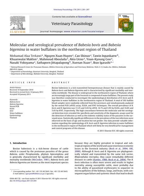 PDF Molecular Detection And Identification Of Babesia Bovis And