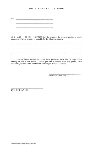 Five 5 Day Notice To Occupant Form Fill Out Sign Online And