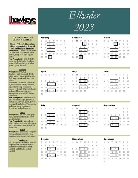 2023 Recycling Calendar Elkader Iowa