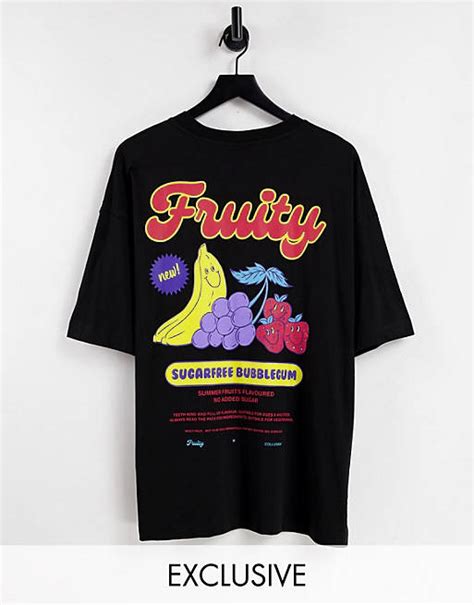 Collusion Unisex Oversized T Shirt With Fruity Print In Black Asos