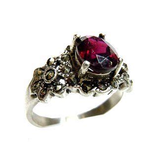 Noblesse Jugendstil Silber Bl Ten Ring Mit Granat Markasiten Rg