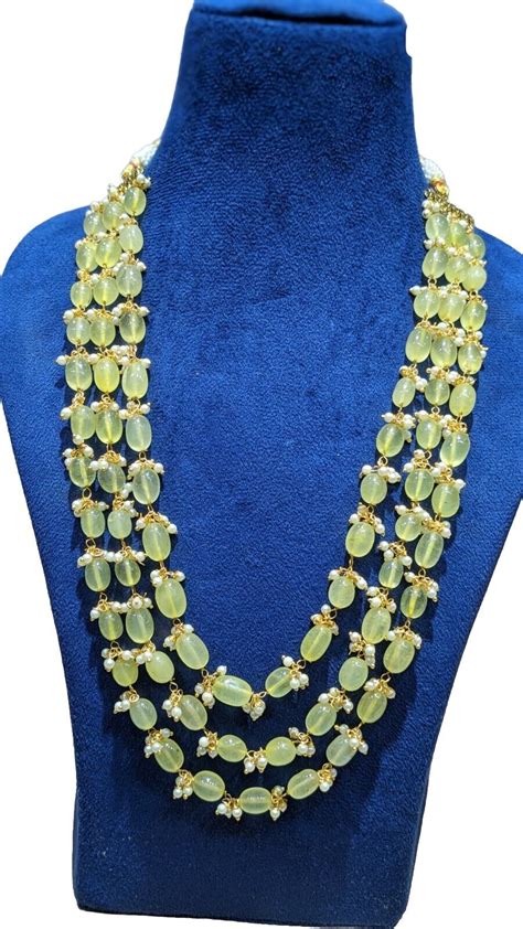 Three Layers Gemstone Beads Necklacehandmade Indian Necklacewedding Mala Ts Ebay