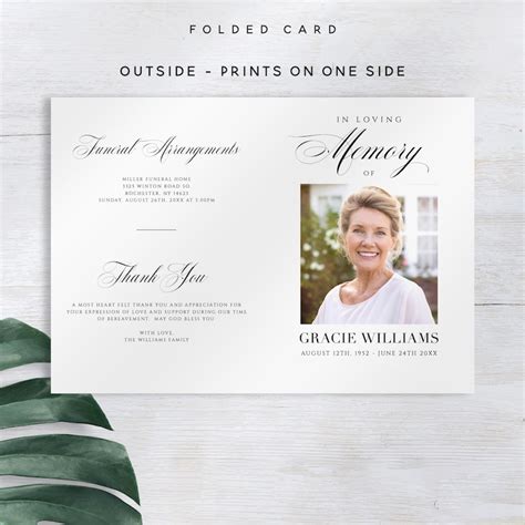 Obituary Card Template Funeral Service Template Instant Etsy Australia