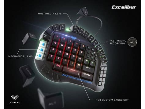 Aula Excalibur Master One Hand Gaming Keyboard Removable Hand Rest Rgb