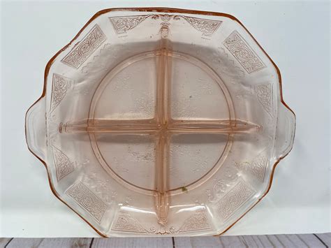 Pink Depression Glass Divided Dish With Handles Princess Etsy