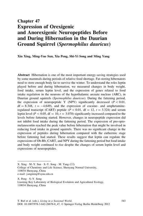 (PDF) Expression of Orexigenic and Anorexigenic Neuropeptides Before and During Hibernation in ...