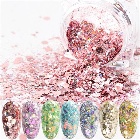 Opvise Bottle G Nail Sequins Sparkling Vibrant Color Shiny Visual