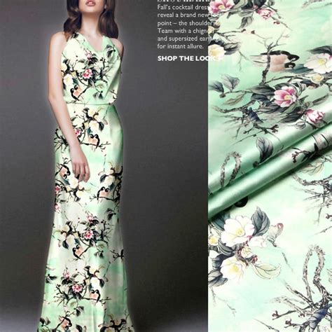 Floral Bird Print Light Green Stretch Silk Satin Fabric Width Etsy