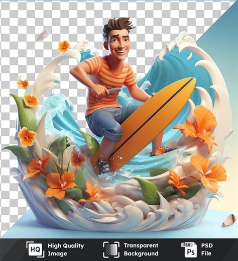 Objeto Transparente 3D De Dibujos Animados De Surfistas Montando Las