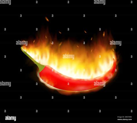 A Burning Hot Spicy Red Chilli Pepper Covered In Flames Extra Spicy Pepper Vector Illustration