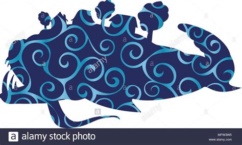 Miracle yudo fish whale pattern silhouette fairytale fantasy. Vector ...