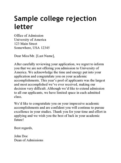 29 College Rejection Letters Decline Letters Templatearchive