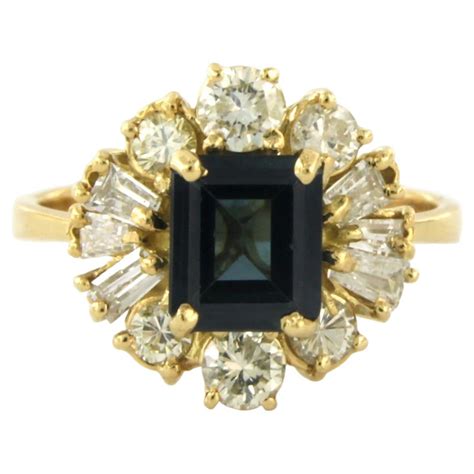 Sapphire And Diamond Flower Ring In K Yellow Gold For Sale At Stdibs