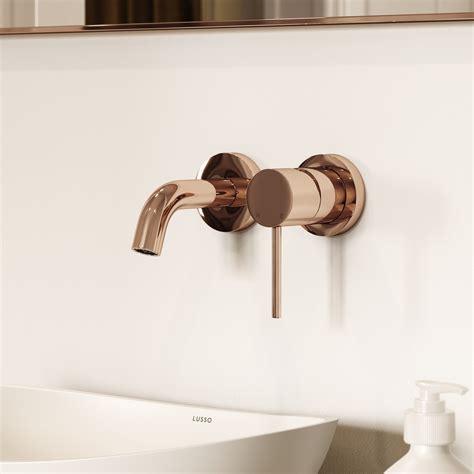 Lusso Short Projection Wall Mounted Basin Mixer Tap Brushed Gold Lusso