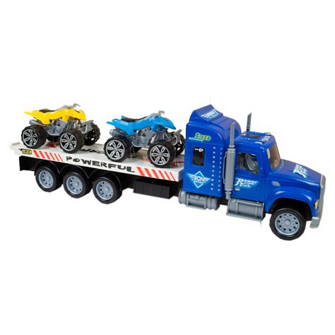 Friction Powered Toy Trailer Truck with ATVs