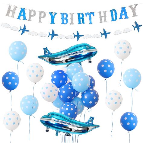 Buy Airplane Birthday Decorations for Boys Blue Airplane Balloons ...