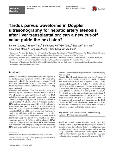 (PDF) Tardus parvus waveforms in Doppler ultrasonography for hepatic ...