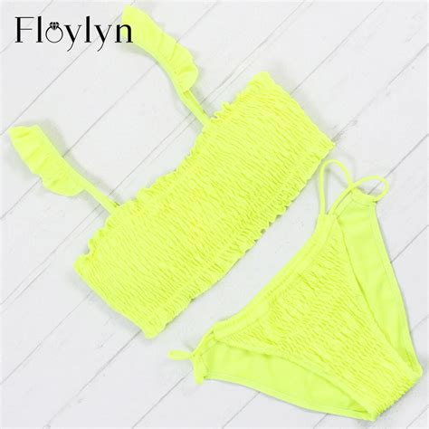 Floylyn New Sexy Girls Bikini Push Up Pleated Triangle Swimwear Women