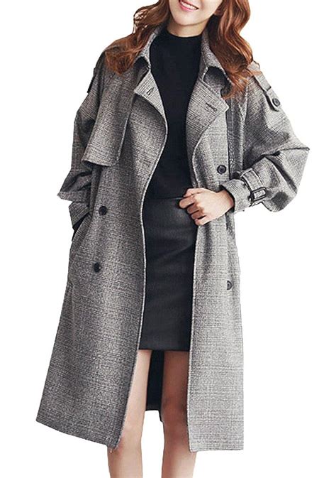 All Damen Frauen Trenchcoat Winter Herbst Elegant Hahnentritt Revers