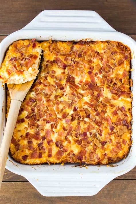 Keto Breakfast Casserole With Bacon Cauliflower And Cheese Delicious Little Bites