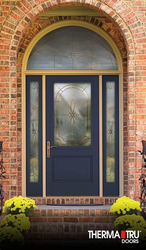 Half Lite Painted Fiberglass Exterior Door With Decorative Glass Therma