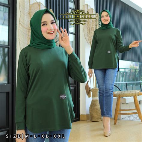 Jual Fenomenal Kaos Polos Wanita Lengan Panjang Semi Tunik Body Oval