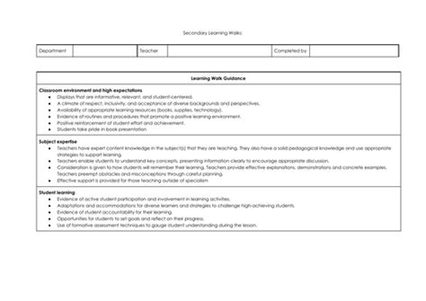 learning walk guidance  observation template teaching resources