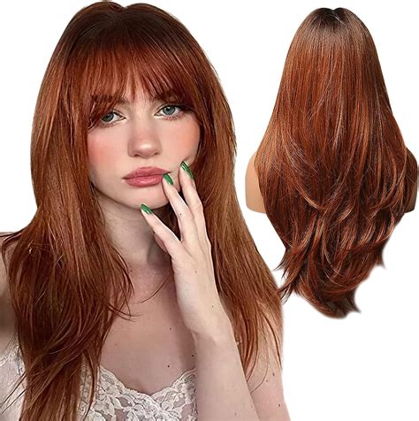 Long Red Wigs Karcusiny Wigs For Women Human Hair Synthetic Wig With Dark Roots Natural Long