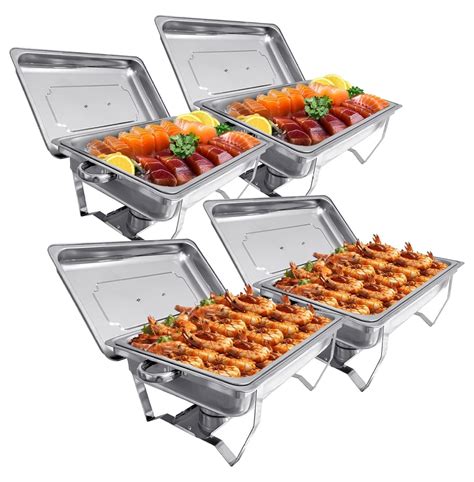 Chafing Dish Buffet Set 4 Packs 8 Quart Stainless Steel Chafer Full