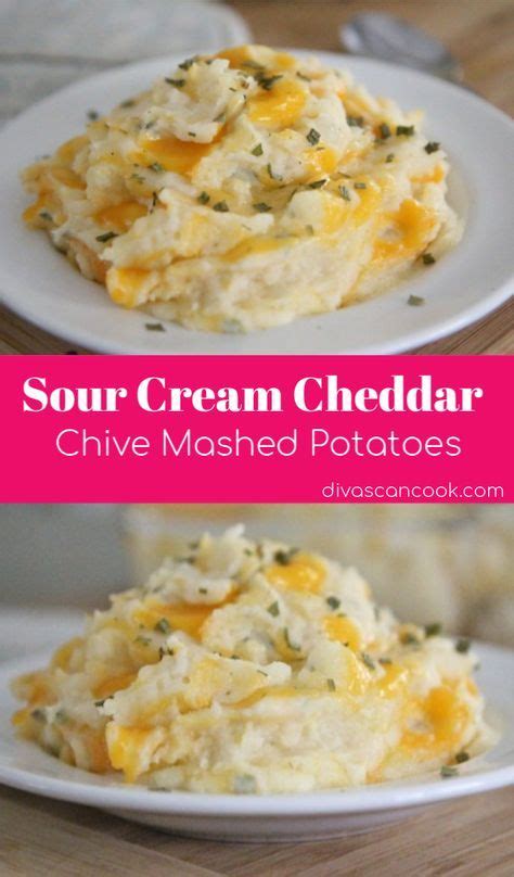 Baked Sour Cream Cheddar And Chive Mashed Potatoes Recipe Potato Recipes Side Dishes Recipes