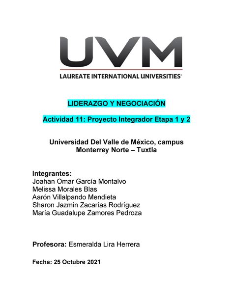 Liderazgo Y Negociacion Proyecto Integrador Etapa Y Uvm Liderazgo