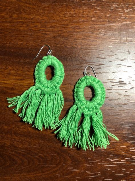 Crocheted Tassel Dangle Earrings Etsy