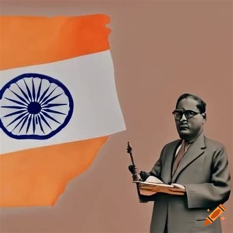 Dr Br Ambedkar Writing Indian Constitution Behind Indian Flag On Craiyon