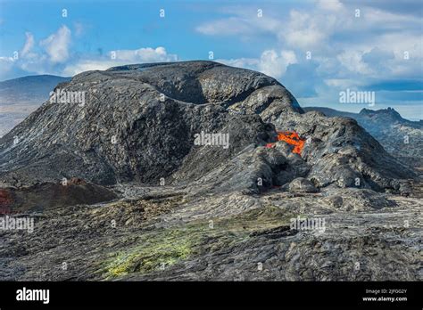 Active Volcanic Crater In Iceland During The Day With Sunshine