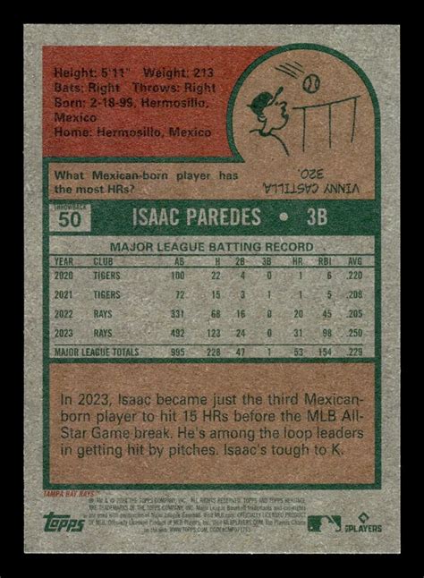 2024 Topps HERITAGE ISAAC PAREDES THROWBACK VARIATION SSP RAYS 50 EBay