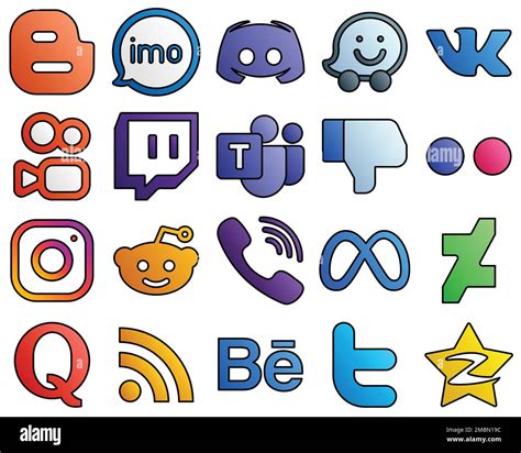 Filled Line Style Social Media Icon Set Facebook Text Microsoft Team