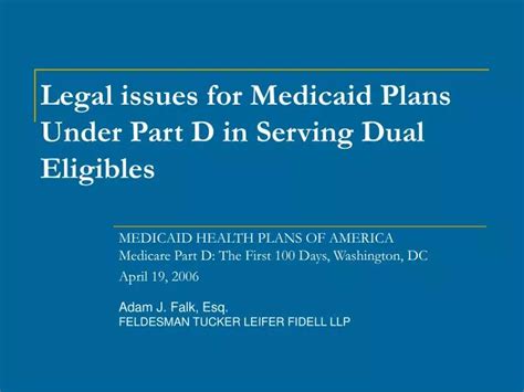 PPT Legal Issues For Medicaid Plans Under Part D In Serving Dual